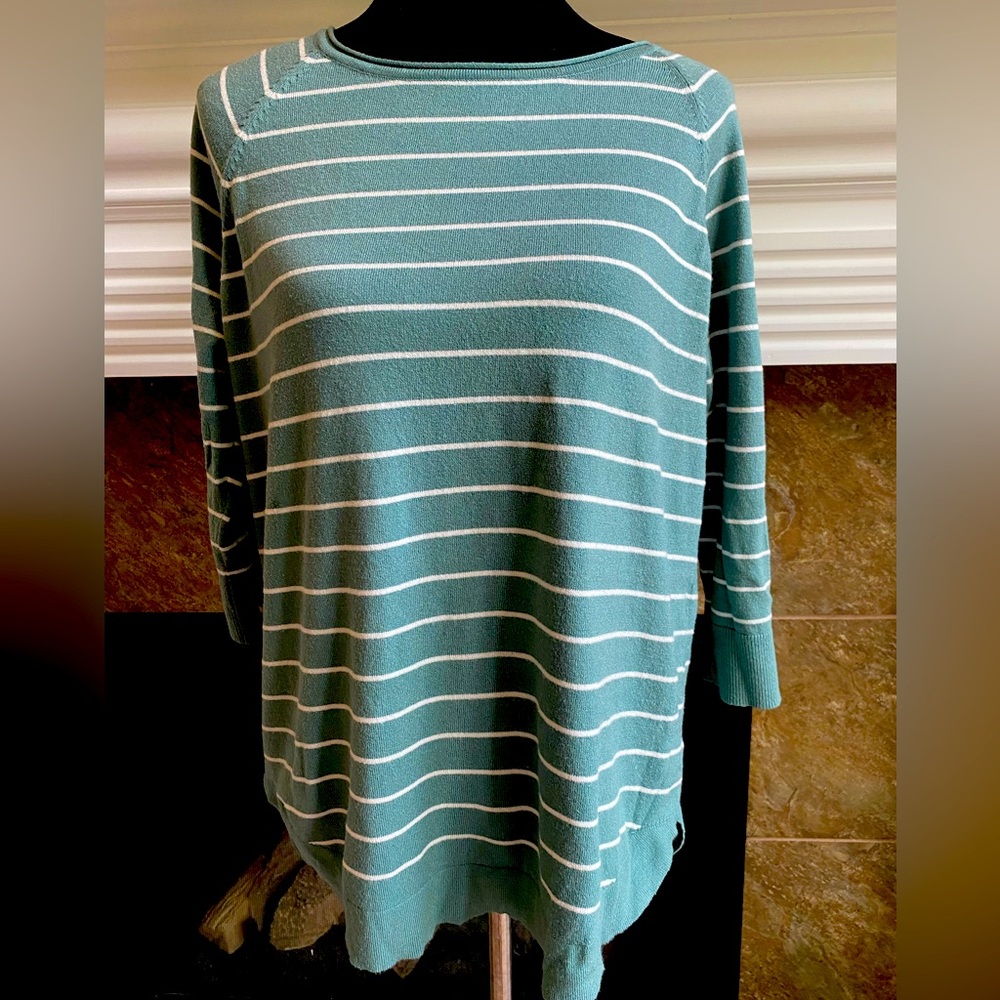 Pink Clover Teal Striped Long Sleeve Sweater